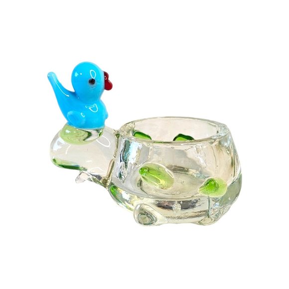 unbranded Other - Vintage Small Blue Glass Bird Over Nest Ring Trinket Dish - 2.25" Tall